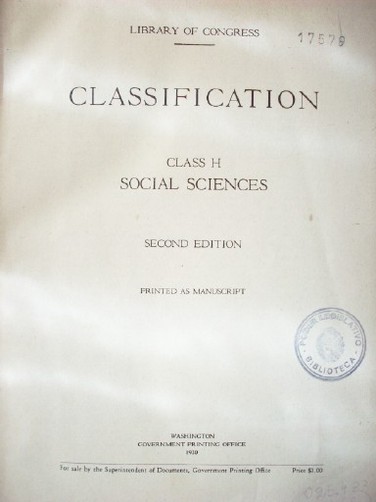 Classification : class H : social sciences