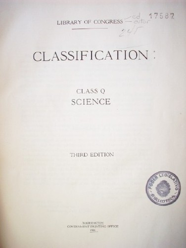 Classification : class Q: science