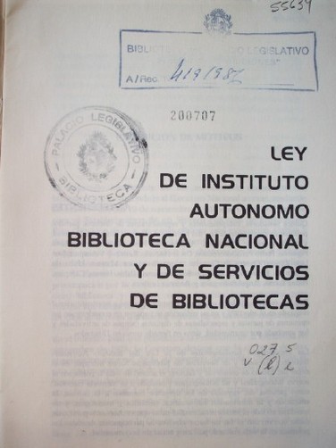 Ley del Instituto Autónomo  Biblioteca Nacional y de Servicios de Bibliotecas