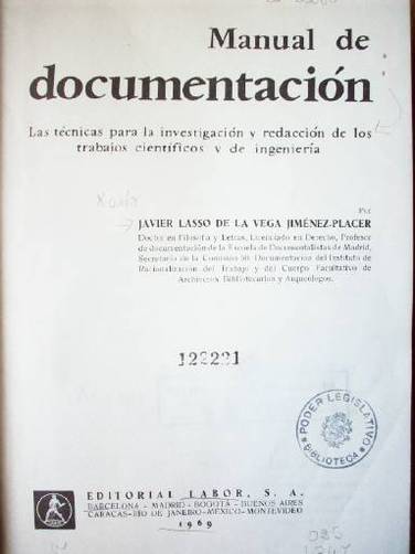 Manual de documentación : las técnicas para la investigación y redacción de los trabajos científicos y de ingeniería
