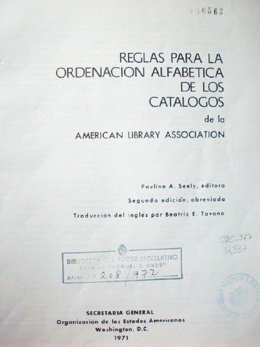 Reglas para la ordenación alfabética de los catálogos de la American Library Association