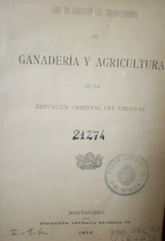Ley de creación del Departamento de Ganadería y Agricultura  de la República Oriental del Uruguay
