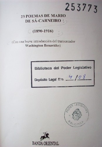 23 poemas de Mario de Sá-Carneiro : (1890-1916) : (con una breve introducción del transcreador Washington Benavides)