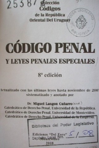 Código penal y leyes penales especiales