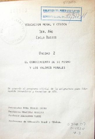 Educación moral y cívica : Primer año: Ciclo Básico