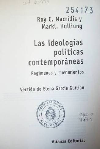 Las ideologías políticas contemporáneas : regímenes y movimientos