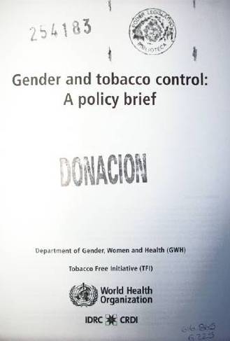 Gender and tobacco control : A policy brief