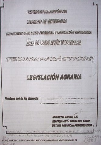 Legislación Agraria : teórico-prácticos