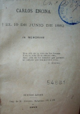 Carlos Encina : 19 de junio de 1882 in memoriam