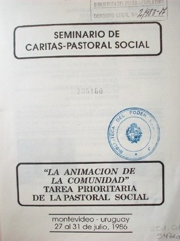 La animación de la comunidad : tarea prioritaria de la pastoral social