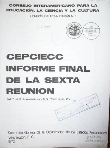 CEPCIECC : Informe final de la sexta reunión : del 13 al 17 de noviembre de 1972