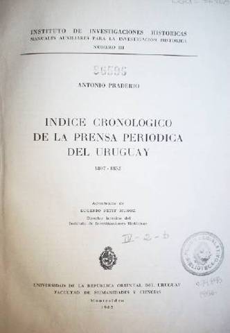 Indice cronológico de la prensa periódica del Uruguay : 1807 - 1852