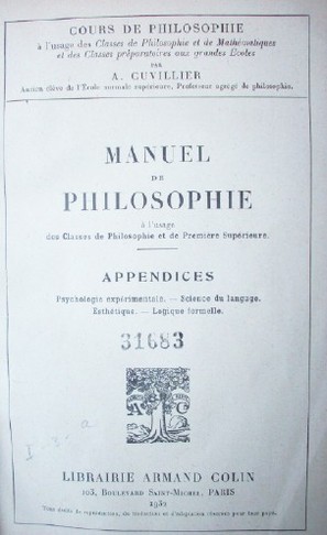 Manuel de philosophie : appendices