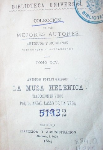 La musa helénica : antiguos poetas griegos