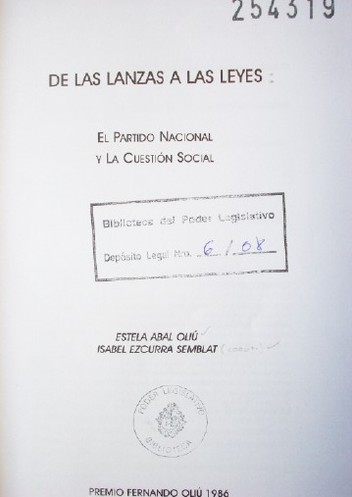 De las lanzas a las leyes : el Partido Nacional y la cuestión social