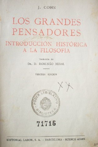 Los grandes pensadores : introducción histórica a la filosofía