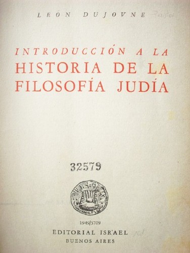 Introducción a la Historia  de la Filosofía Judía