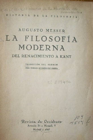 La filosofía moderna : del renacimiento a Kant