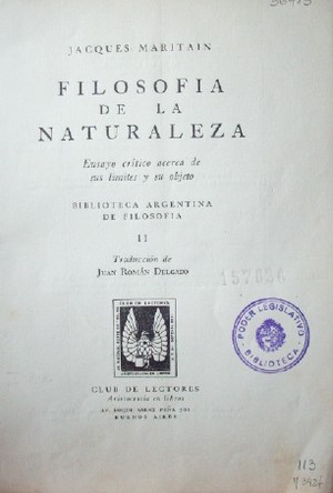 Filosofía de la naturaleza : ensayo crítico acerca de sus límites y su objeto