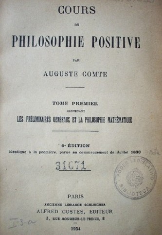 Cours de Philosophie Positive