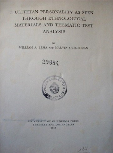 Ulithian personality as seen through ethnological materials and thematic test analysis