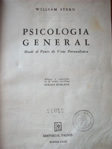 Psicología general : desde el punto de vista personalístico