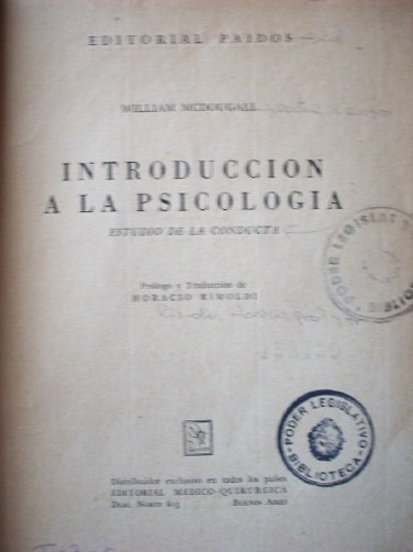 Introducción a la Psicología : estudio de la conducta