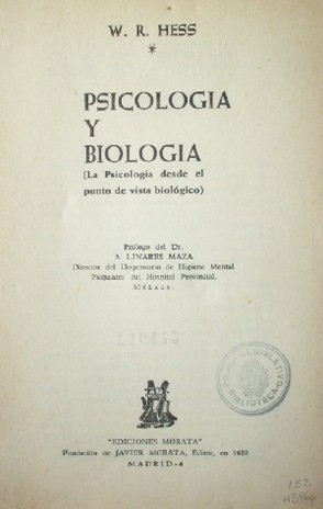 Psicología y biología : (La psicología desde el punto de vista biológico)