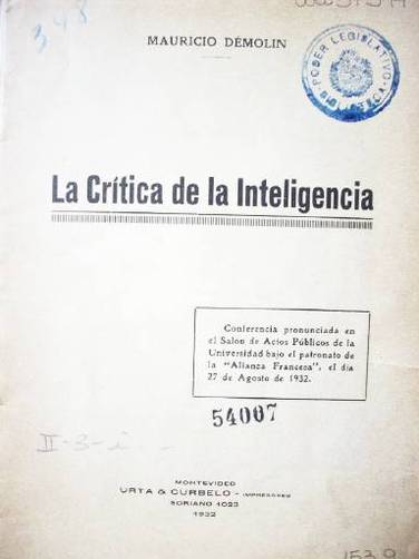 La crítica de la Inteligencia