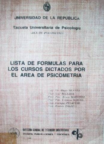 Lista de formulas para los cursos dictados por el área de psicometría