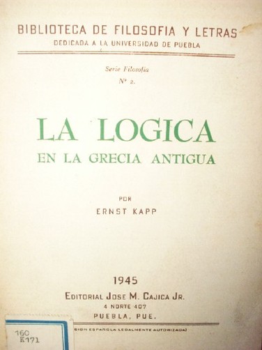 La lógica : en la Grecia antigua