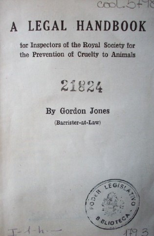 A legal handbook for inspectors of the Royal Society for the prevention of  cruelty to animals