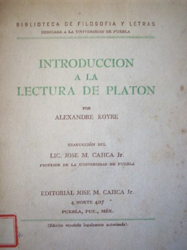 Introducción a la lectura de Platón