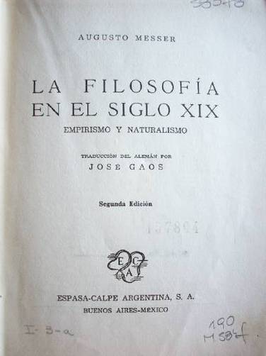 La filosofía en el siglo XIX : empirismo y naturalismo