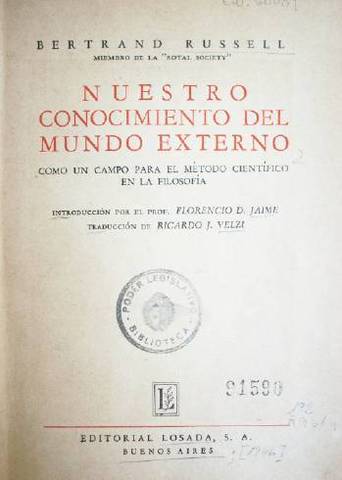 Nuestro conocimiento del mundo externo  como un campo  para el m&eacute;todo cient&iacute;fico en la Filosof&iacute;a
