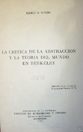 La crítica de la abstracción y la teoría del mundo en Berkeley