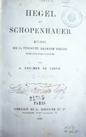 Hegel et Schopenhauer : études sur la philosophie allemande moderne