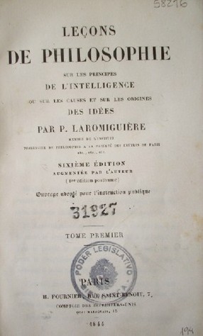 Leçons de philosophie : sur les principes de l'intelligence ou sur les causes et sur les origines des idées