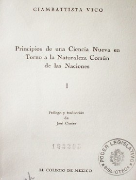 Principio de una ciencia nueva en torno a la naturaleza común de las Naciones