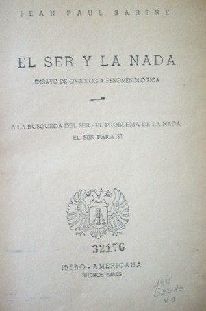 El ser y la nada : ensayo de ontología fenomenológica