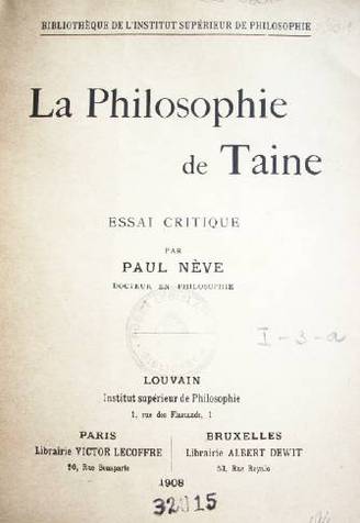 La philosophie de Taine : essai critique