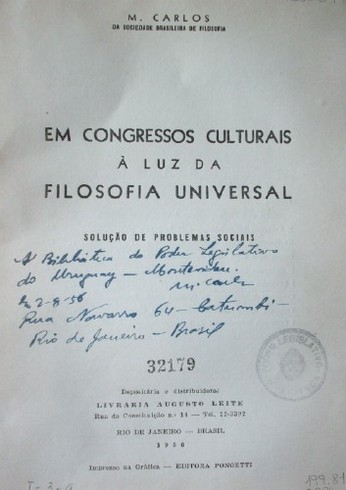 Em congressos culturais á luz da filosofía universal : soluçao de problemas sociais