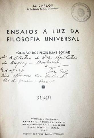 Ensaios á luz da filosofia universal : soluçao dos problemas sociais