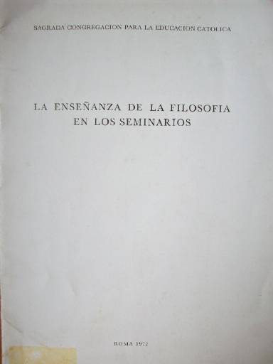 La enseñanza de la filosofía en los seminarios