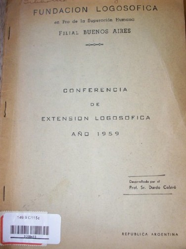 Conferencia de Extensión Logosofíca Año 1959
