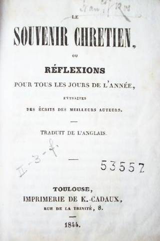 Le Souvenir chretien, ou réflexions pour tous les jours de l'année