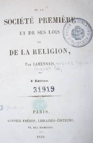 De la société premiére et de ses lois ou de la religion