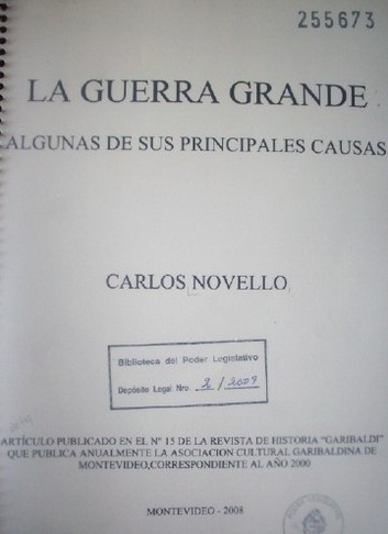 La Guerra Grande : algunas de sus principales causas