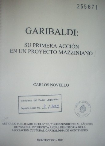 Garibaldi : su primera acción en un proyecto Mazziniano
