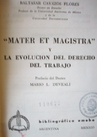 "Mater et Magistra" y la evolución del derecho del trabajo